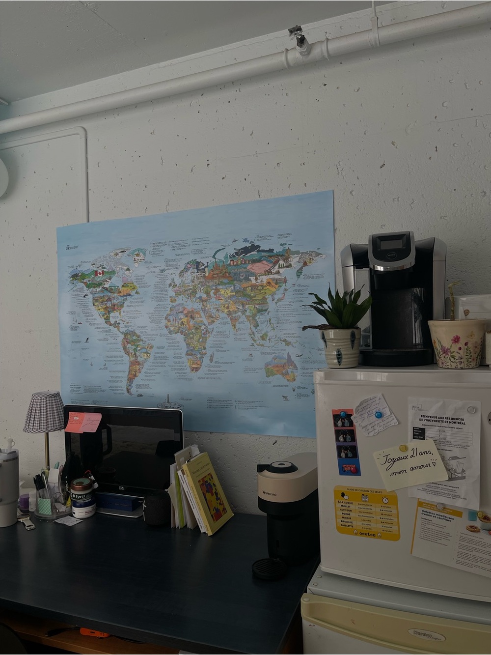Blue Illustrated World Map Wall Poster - Home Wall Decor